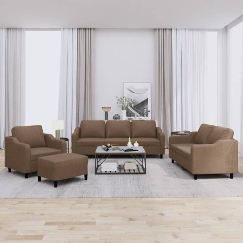 4-dijelni set sofa s jastucima smeđi od tkanine
