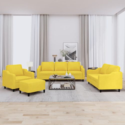 4-dijelni set sofa s jastucima svjetložuti od tkanine