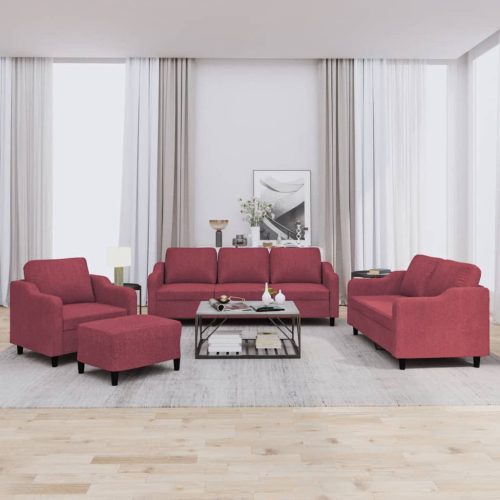 4-dijelni set sofa s jastucima crvena boja vina od tkanine