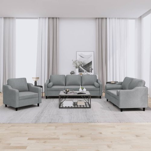 3-dijelni set sofa s jastucima svjetlosivi od tkanine