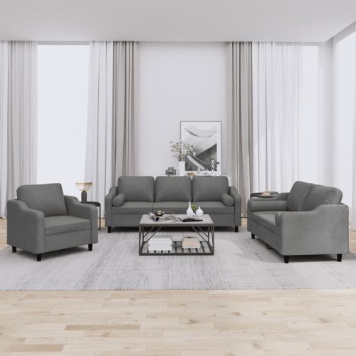 3-dijelni set sofa s jastucima tamnosivi od tkanine