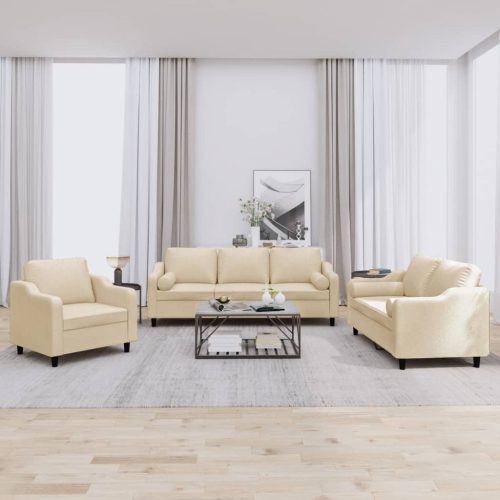 3-dijelni set sofa s jastucima krem od mikrovlakana