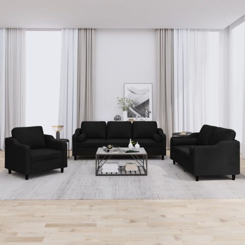 3-dijelni set sofa s jastucima crni od mikrovlakana