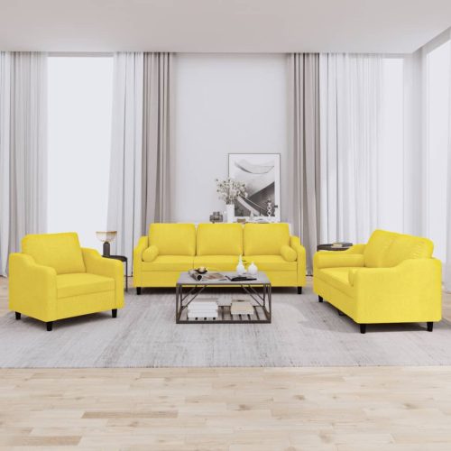 3-dijelni set sofa s jastucima svjetložuti od tkanine