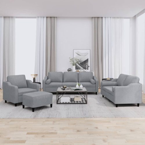 4-dijelni set sofa s jastucima svjetlosivi od tkanine