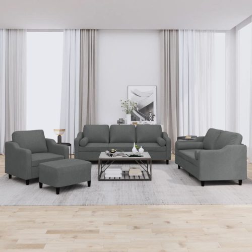 4-dijelni set sofa s jastucima tamnosivi od tkanine