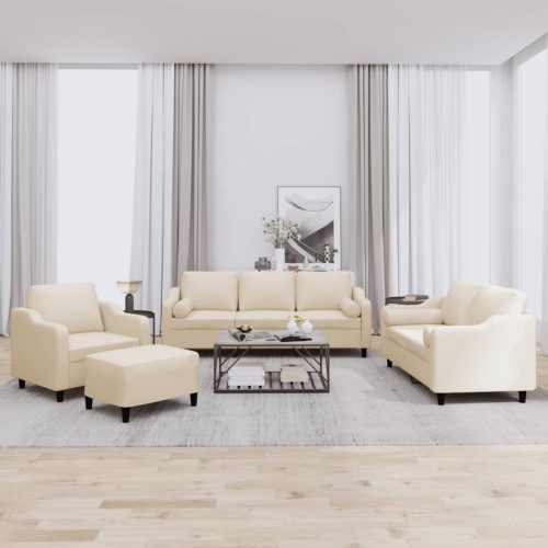 4-dijelni set sofa s jastucima krem od tkanine
