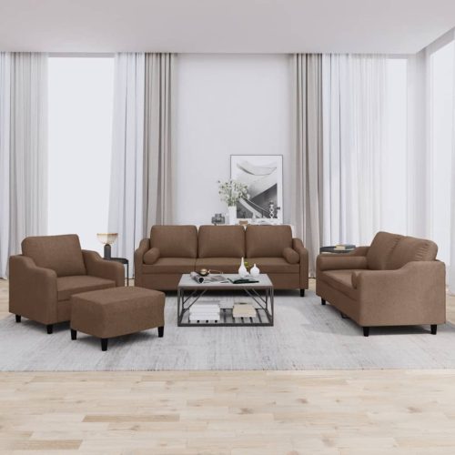 4-dijelni set sofa s jastucima smeđi od tkanine