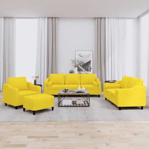 4-dijelni set sofa s jastucima svjetložuti od tkanine