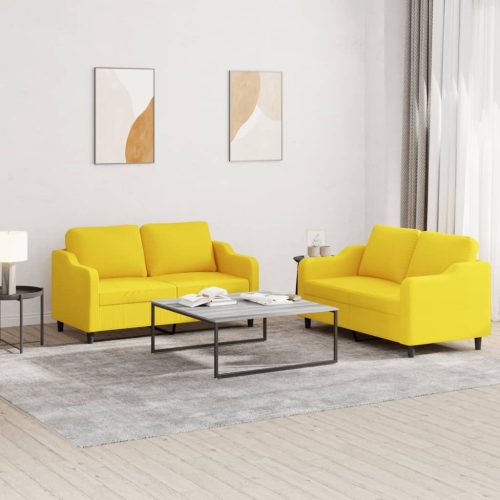 2-dijelni set sofa s jastucima svjetložuti od tkanine