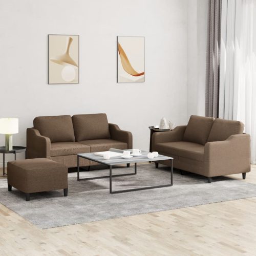 3-dijelni set sofa s jastucima smeđi od tkanine