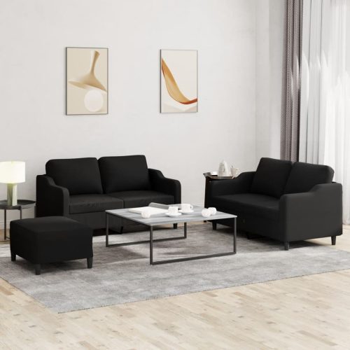 3-dijelni set sofa s jastucima crni od tkanine