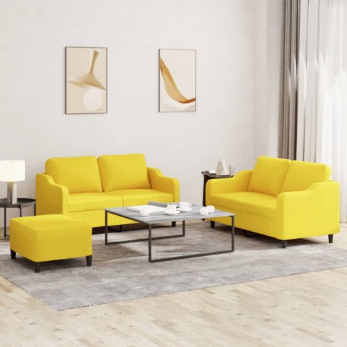 3-dijelni set sofa s jastucima svjetložuti od tkanine