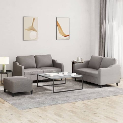 3-dijelni set sofa s jastucima smeđesivi od tkanine