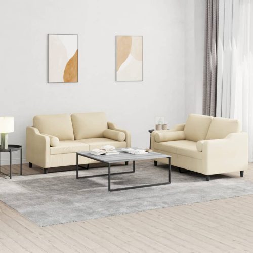 2-dijelni set sofa s jastucima krem od tkanine