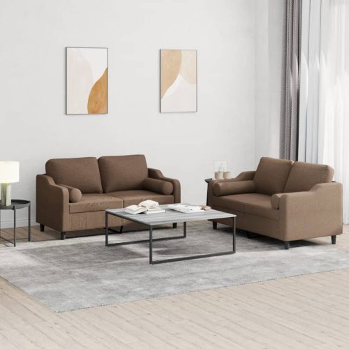 2-dijelni set sofa s jastucima smeđi od tkanine