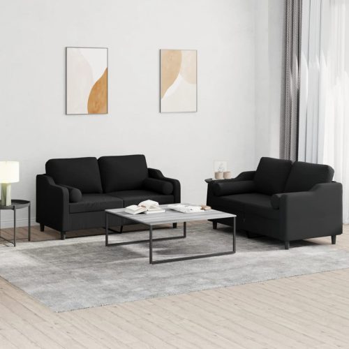 2-dijelni set sofa s jastucima crni od tkanine