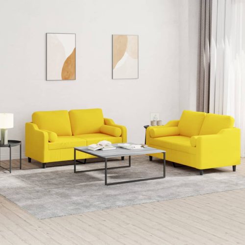 2-dijelni set sofa s jastucima svjetložuti od tkanine