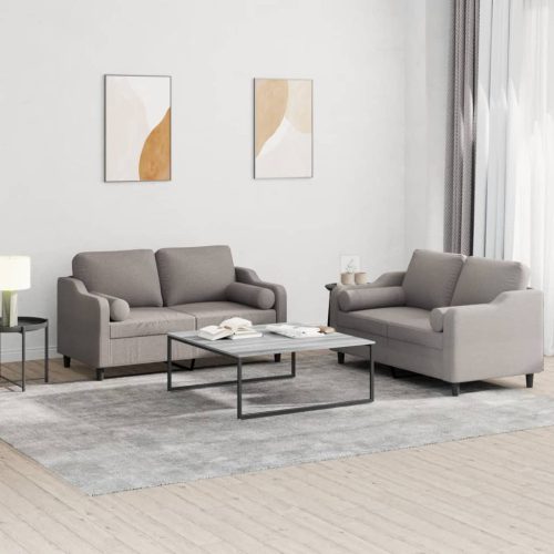 2-dijelni set sofa s jastucima smeđesivi od tkanine