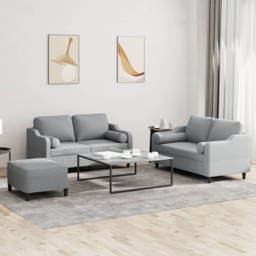 3-dijelni set sofa s jastucima svjetlosivi od tkanine