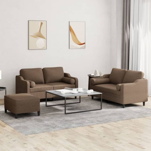 3-dijelni set sofa s jastucima smeđi od tkanine