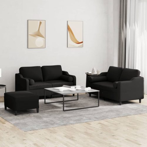 3-dijelni set sofa s jastucima crni od mikrovlakana