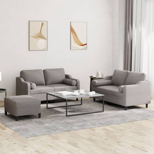 3-dijelni set sofa s jastucima smeđesivi od tkanine