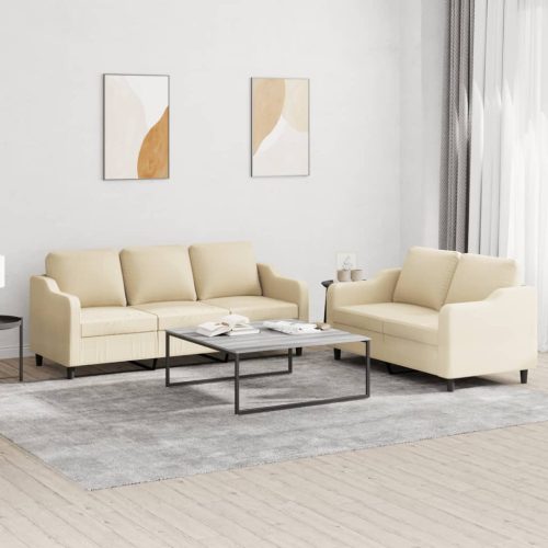 2-dijelni set sofa s jastucima krem od tkanine