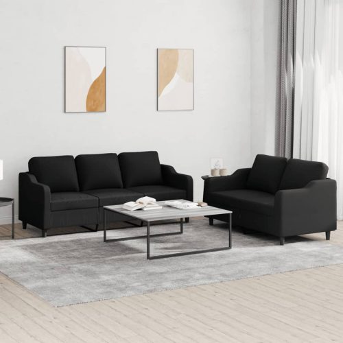 2-dijelni set sofa s jastucima crni od tkanine