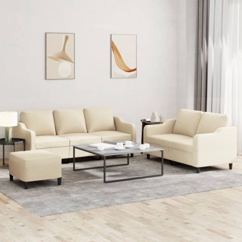 3-dijelni set sofa s jastucima krem od tkanine