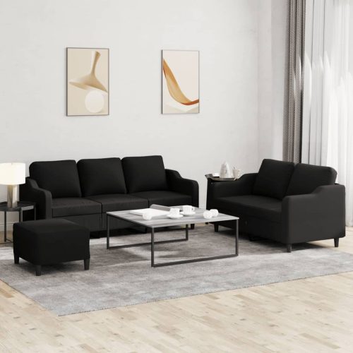 3-dijelni set sofa s jastucima crni od tkanine