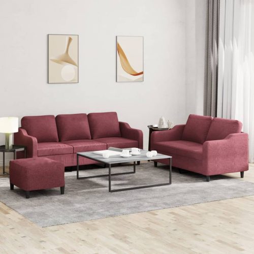 3-dijelni set sofa s jastucima crvena boja vina od tkanine