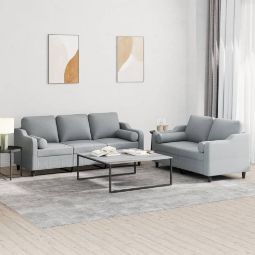 2-dijelni set sofa s jastucima svjetlosivi od tkanine