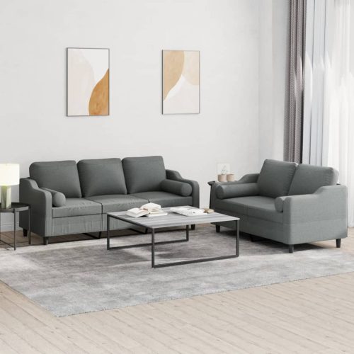 2-dijelni set sofa s jastucima tamnosivi od tkanine