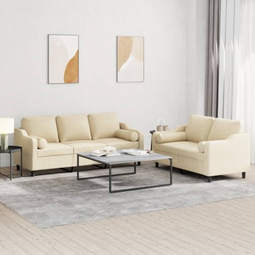 2-dijelni set sofa s jastucima krem od tkanine