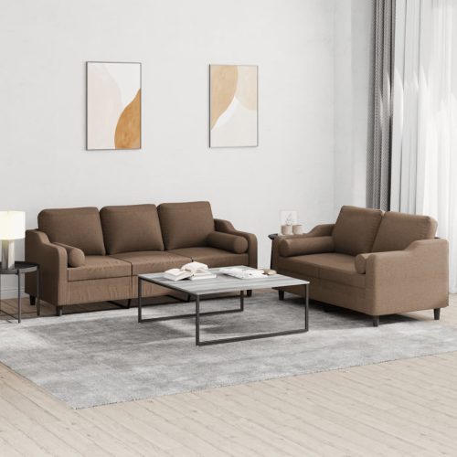 2-dijelni set sofa s jastucima smeđi od tkanine