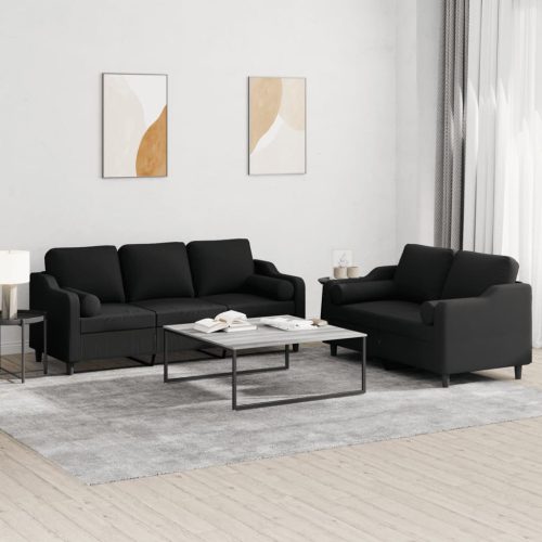 2-dijelni set sofa s jastucima crni od tkanine