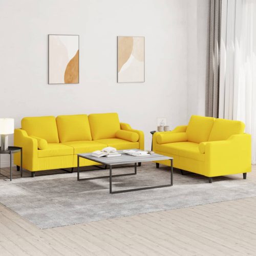 2-dijelni set sofa s jastucima svjetložuti od tkanine