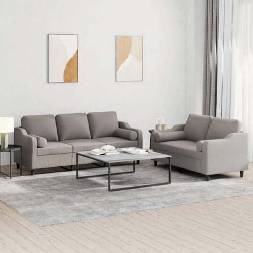 2-dijelni set sofa s jastucima smeđesivi od tkanine