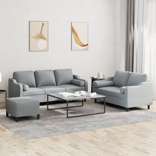 3-dijelni set sofa s jastucima svjetlosivi od tkanine