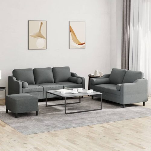 3-dijelni set sofa s jastucima tamnosivi od tkanine