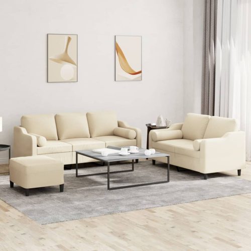 3-dijelni set sofa s jastucima krem od mikrovlakana