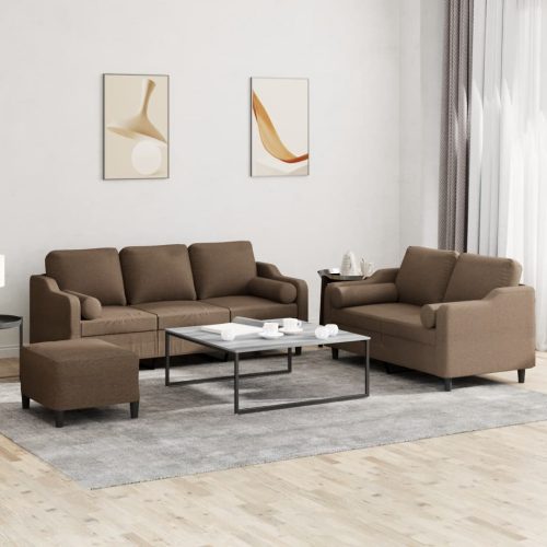 3-dijelni set sofa s jastucima smeđi od tkanine