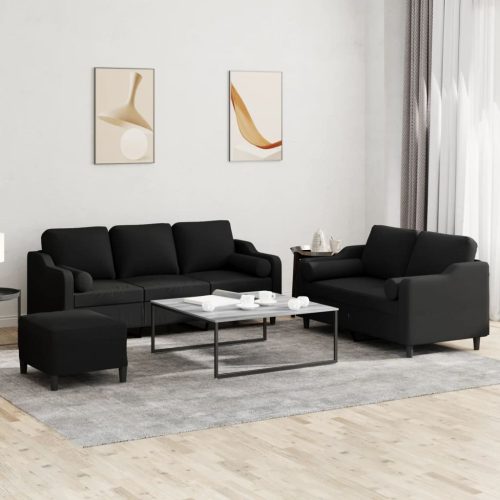 3-dijelni set sofa s jastucima crni od mikrovlakana