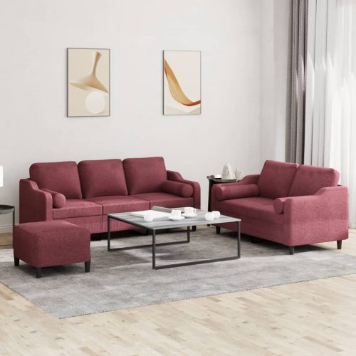 3-dijelni set sofa s jastucima crvena boja vina od tkanine