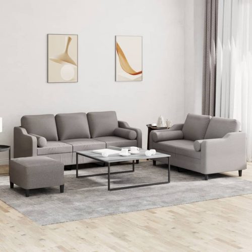 3-dijelni set sofa s jastucima smeđesivi od tkanine