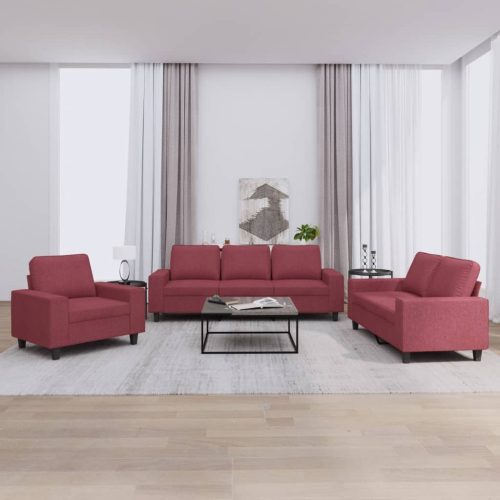 3-dijelni set sofa crvena boja vina od tkanine