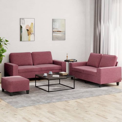 3-dijelni set sofa crvena boja vina od tkanine