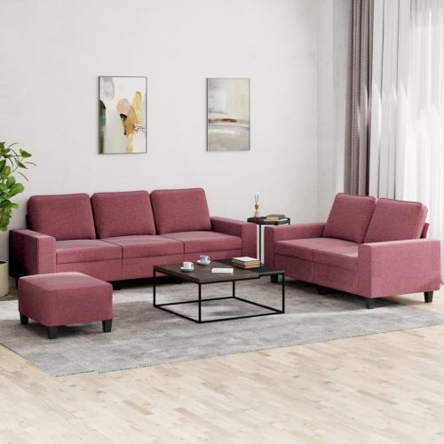 3-dijelni set sofa crvena boja vina od tkanine