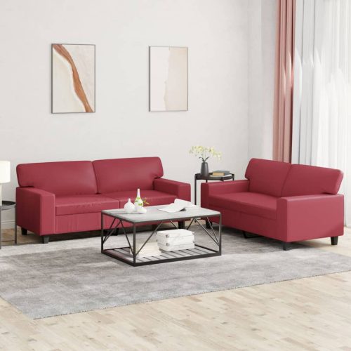 2-dijelni set sofa crvena boja vina od umjetne kože